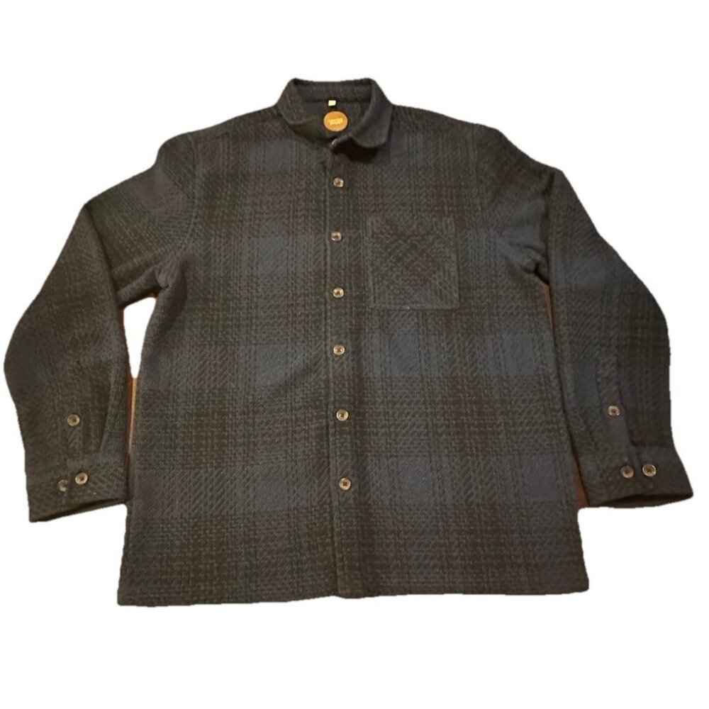 Common People Shirt Jacket Large Granby Luxe Blue Black Plaid Heavyweight
